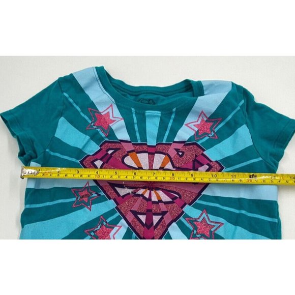 Girls Size 14 Large Teal Supergirl, Dc Comics Tee Shirt Stars Casual School - Picture 8 of 10